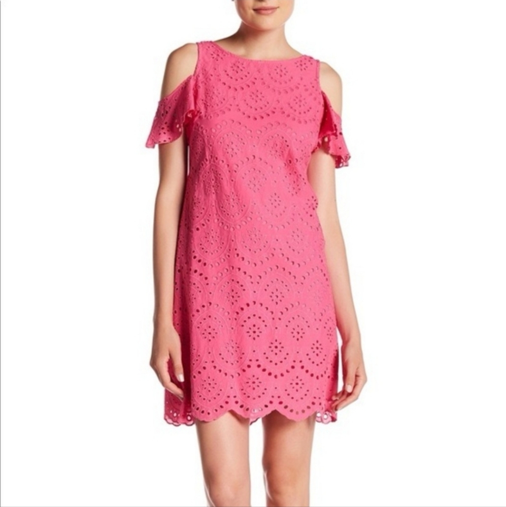 Pink Eyelet Off-Shoulder Dress